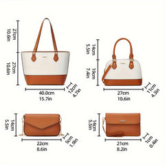 4pcs Vegan Leather Purse Set for Women Fashionable Tote Bag Handbag Crossbo