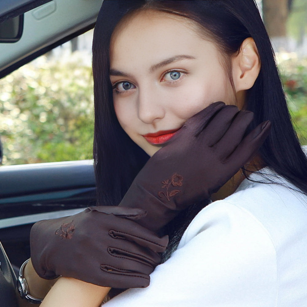 Solid Embroidered Gloves Women Sun Protection Warm Gloves