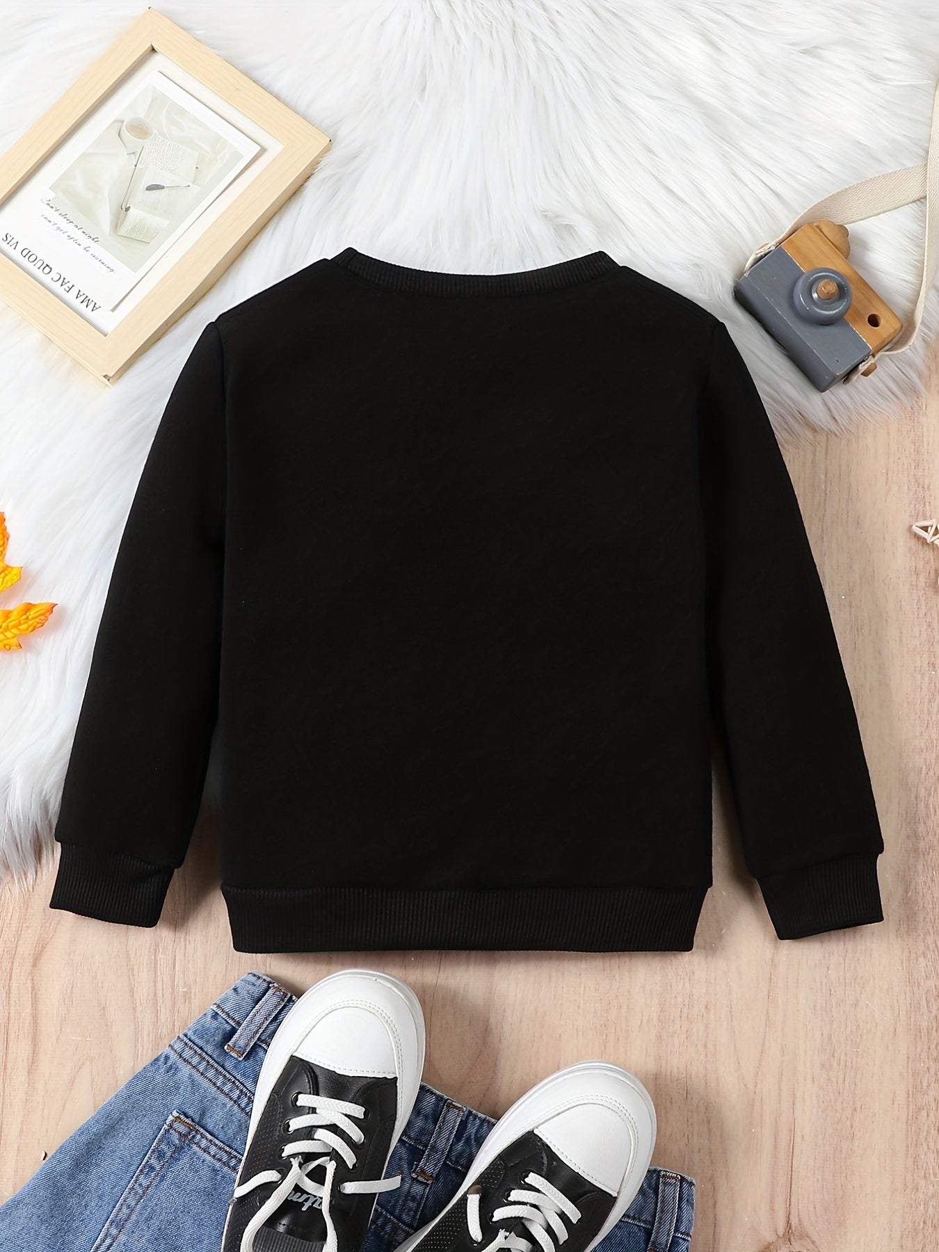 Kid's Letter Print Sweatshirt Thermal Pullover Crew Neck Top