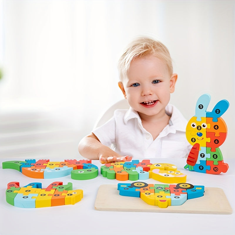 Wooden Animal Puzzles for Kids - Educational Shape Matching Toys