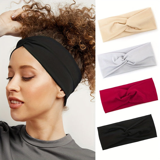 4pcs Soft Stretch Knotted Headband for Yoga Workout Hair Styling