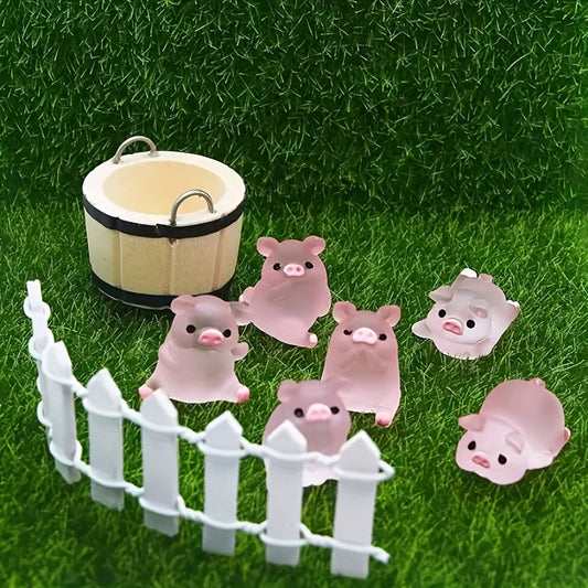 6pcs Glow Dark Piglet Garden Decoration Outdoor Home Holiday Decor