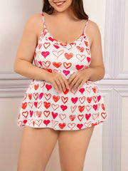  Heart Print Ruffle Trim Cami Sleep Dress