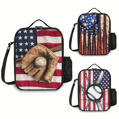 Baseball American Flag Lunch Box Bag Insulated Thermal Cooler Ice Pack Camping