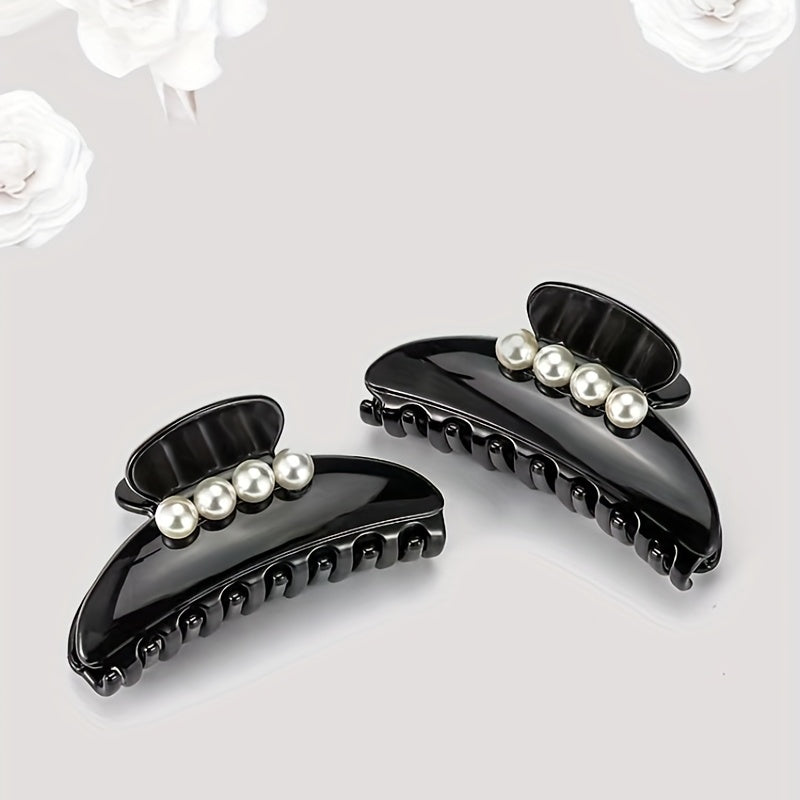 Faux Pearl Hair Claw Glossy Style Non-slip Ponytail Holder Women Girls Hair Claw