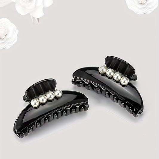 Faux Pearl Hair Claw Glossy Style Non-slip Ponytail Holder Women Girls Hair Claw