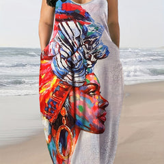  Figure Print V Neck Maxi Cami Dress