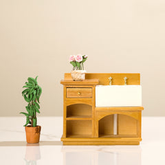 1:12 Scale Wooden Vanity with Mirror Rustic Bathroom & Kitchen Decor