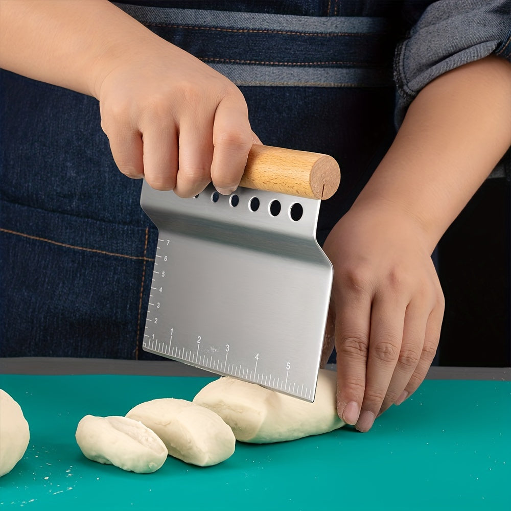 2-In-1 Stainless Steel Dough Cutter & Scraper with Peeling Hole