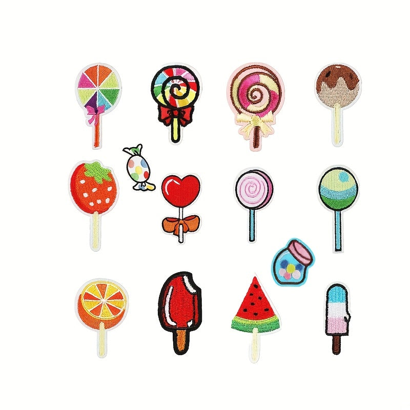 14pcs Lollipop Iron On Patches For Men Sew On Embroidered Applique Repair