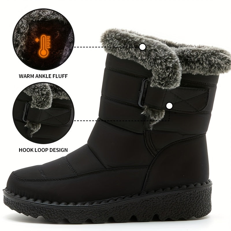 Women's Solid Snow Boots Fur Lined Platform Winter Boots