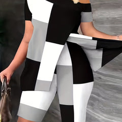 Plaid Print Two Piece Set Split Tops & High Waist Shorts Outfit