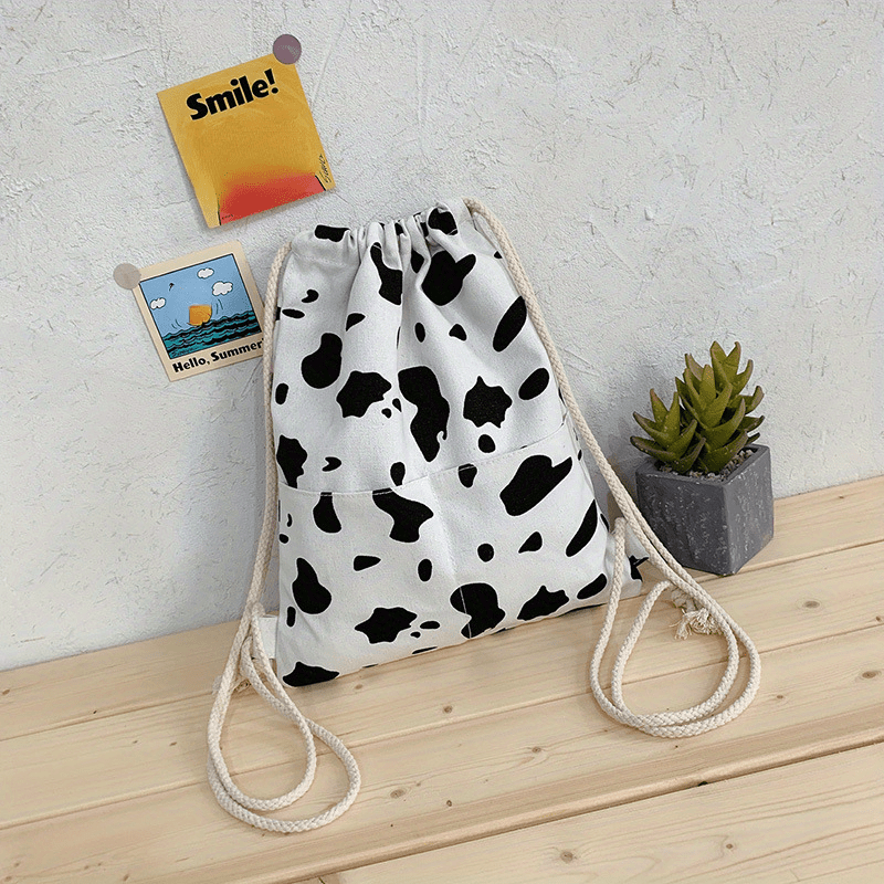 Stylish Cow Pattern Backpack All Match Drawstring Sports Rucksack