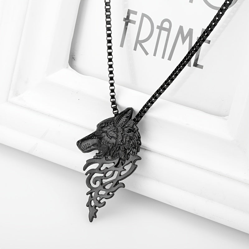 Punk Style Wolf Head Pendant Necklace Men's Jewelry Vintage Hip Hop Sweater Chai