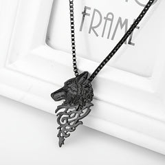Punk Style Wolf Head Pendant Necklace Men's Jewelry Vintage Hip Hop Sweater Chai