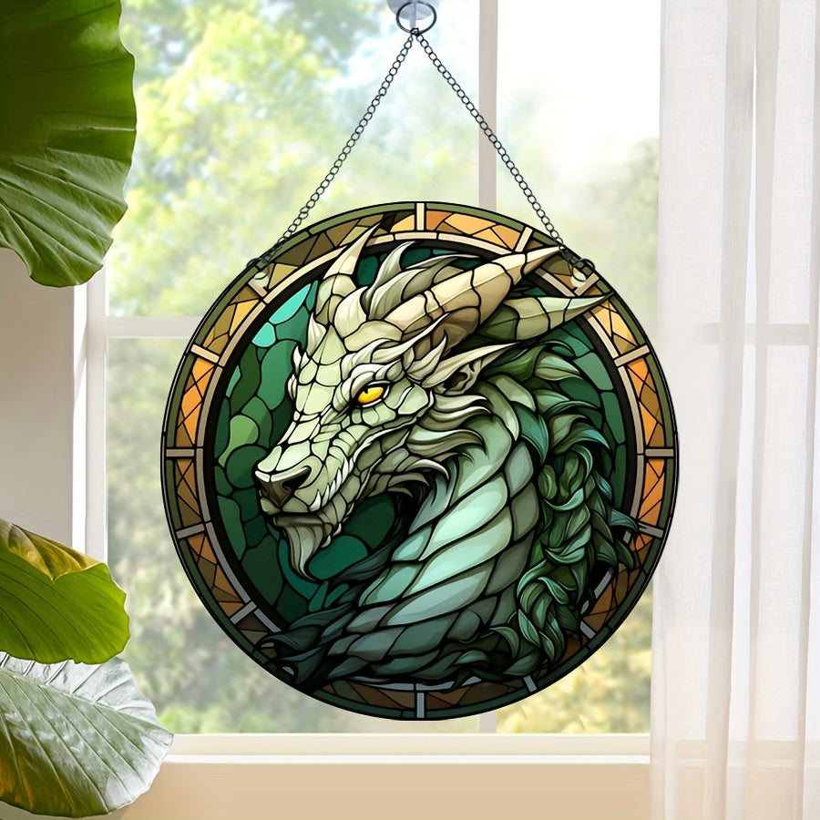 Acrylic Green Dragon Decorative Painting Round Plate
