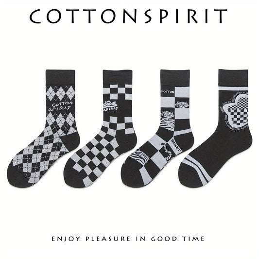 4 Pairs Plaid Crew Socks Women's Stockings Mid Tube Comfy Breathable