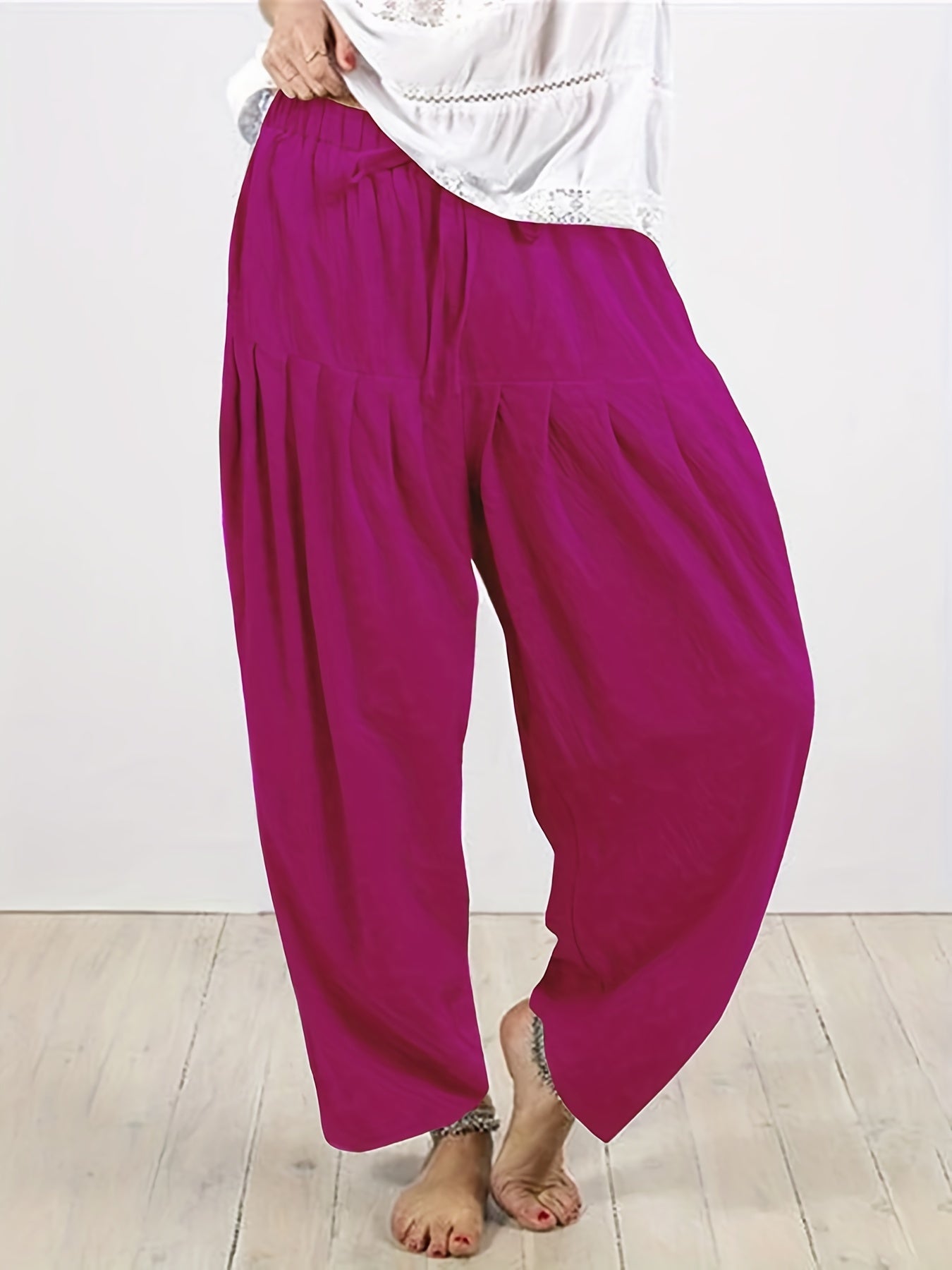  Solid Drawstring Casual Pants
