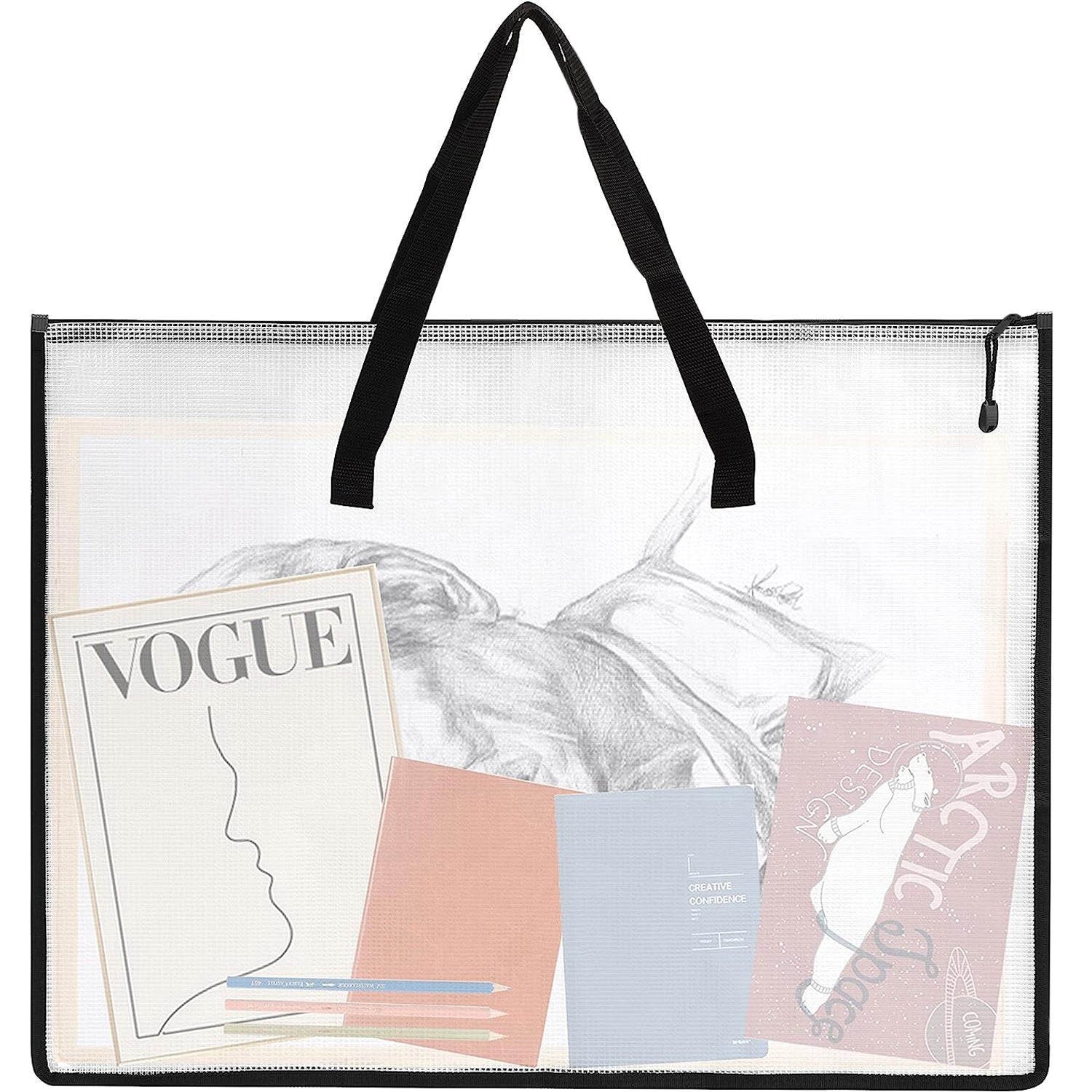 Large Capacity Transparent Tote Bag for Artwork and Stationery Storage