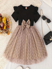 Girls Bow Tutu Dress For Party Holiday Outwear
