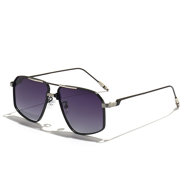 Men's Square Metal Sunglasses Gradient Sun Glasses Large Frame