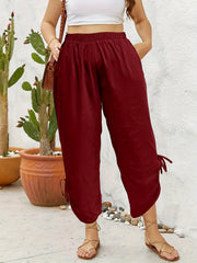 Women's Plus Size High Rise Knot Side Pants With Pockets