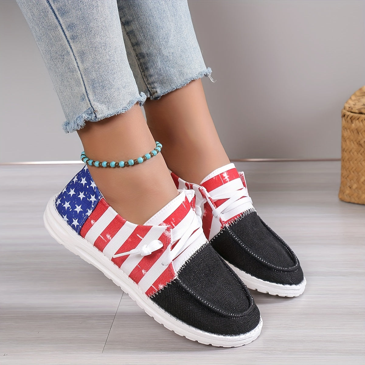Women's Star & Striped Canvas Shoes Casual Lace Up Sneakers