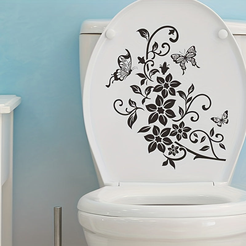 Flower Pattern Toilet Lid Decal Wall Sticker Bathroom Decor