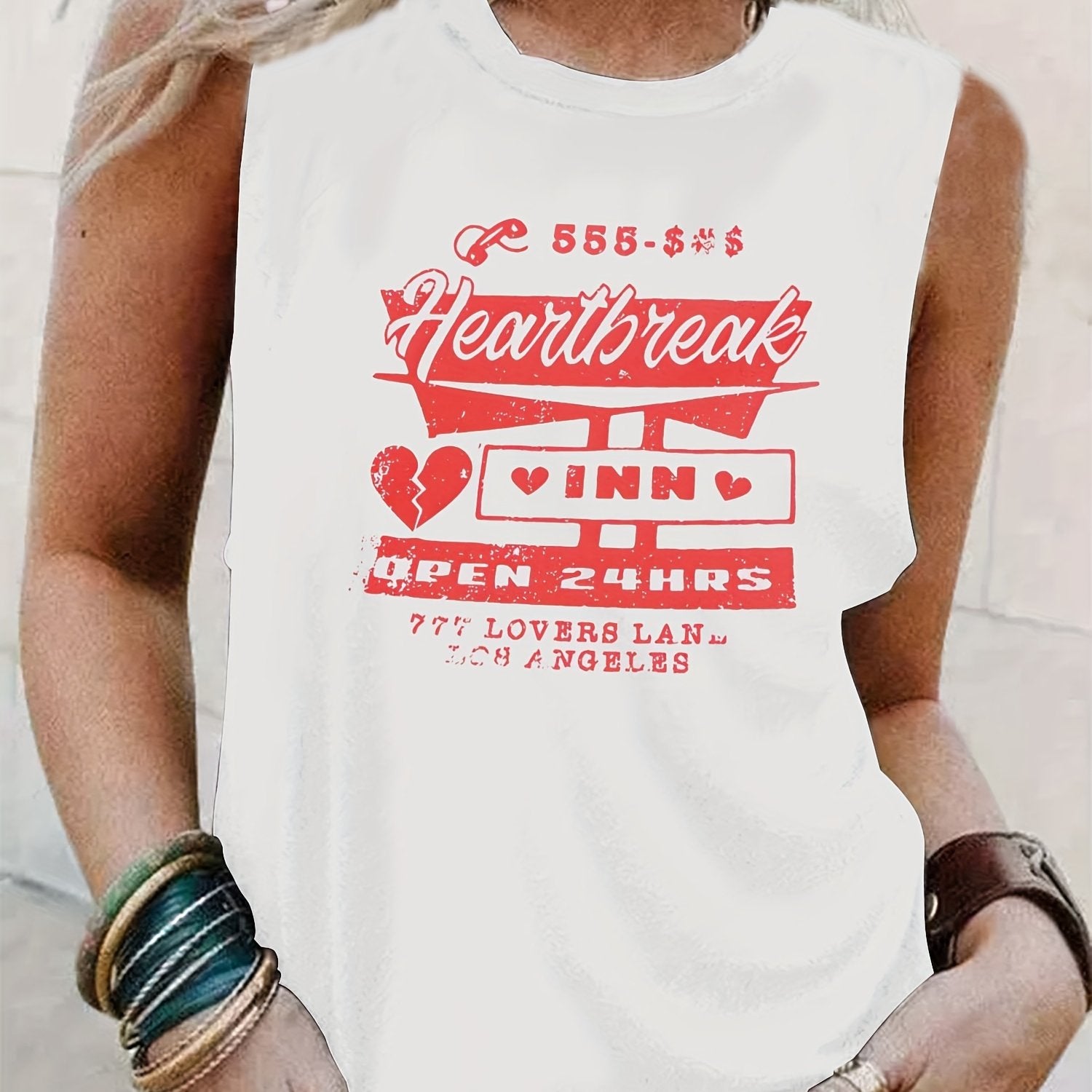 Letter Print Crew Neck Tank Top Casual Sleeveless Summer Tank Top