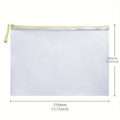 100pcs Mesh Zipper Bags Waterproof File Folders Beige File Bags