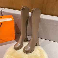 Women's Square Toe Block Heeled Boots Back Zip Dress Boots