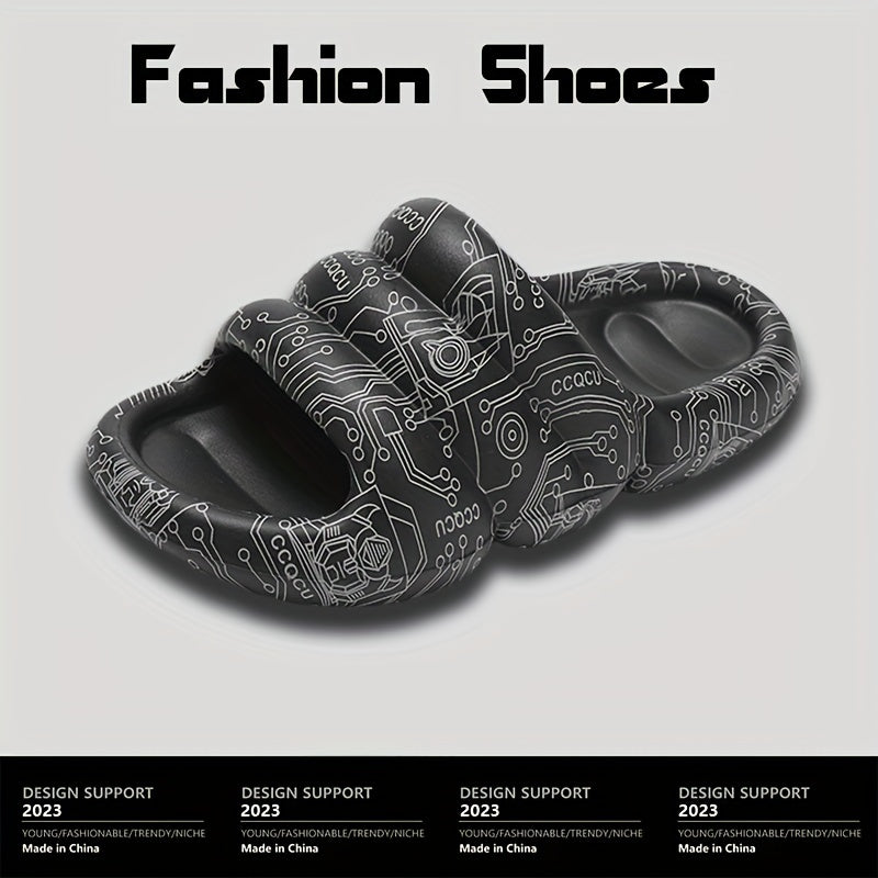 Men's Graffiti Print Platform Slides Cloud Slides