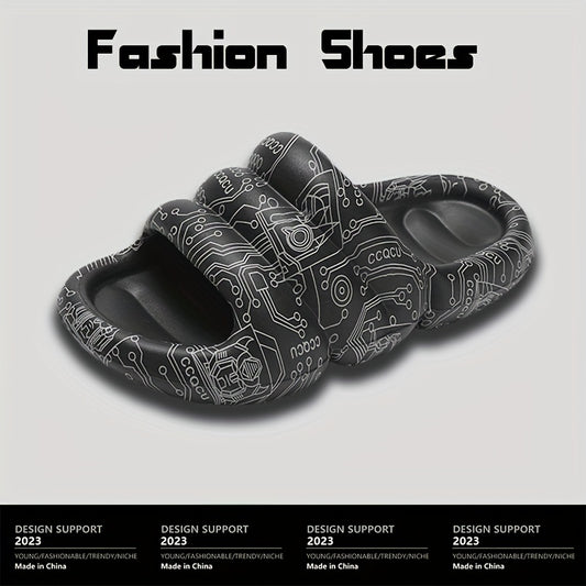 Men's Graffiti Print Platform Slides Cloud Slides