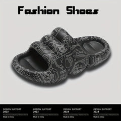 Men's Graffiti Print Platform Slides Cloud Slides