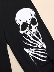 Skull Print Slim Leggings High Waist Hole Elastic Tight Casual Leggings