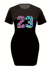 Women's Plus Letter 23 Print Casual Dress