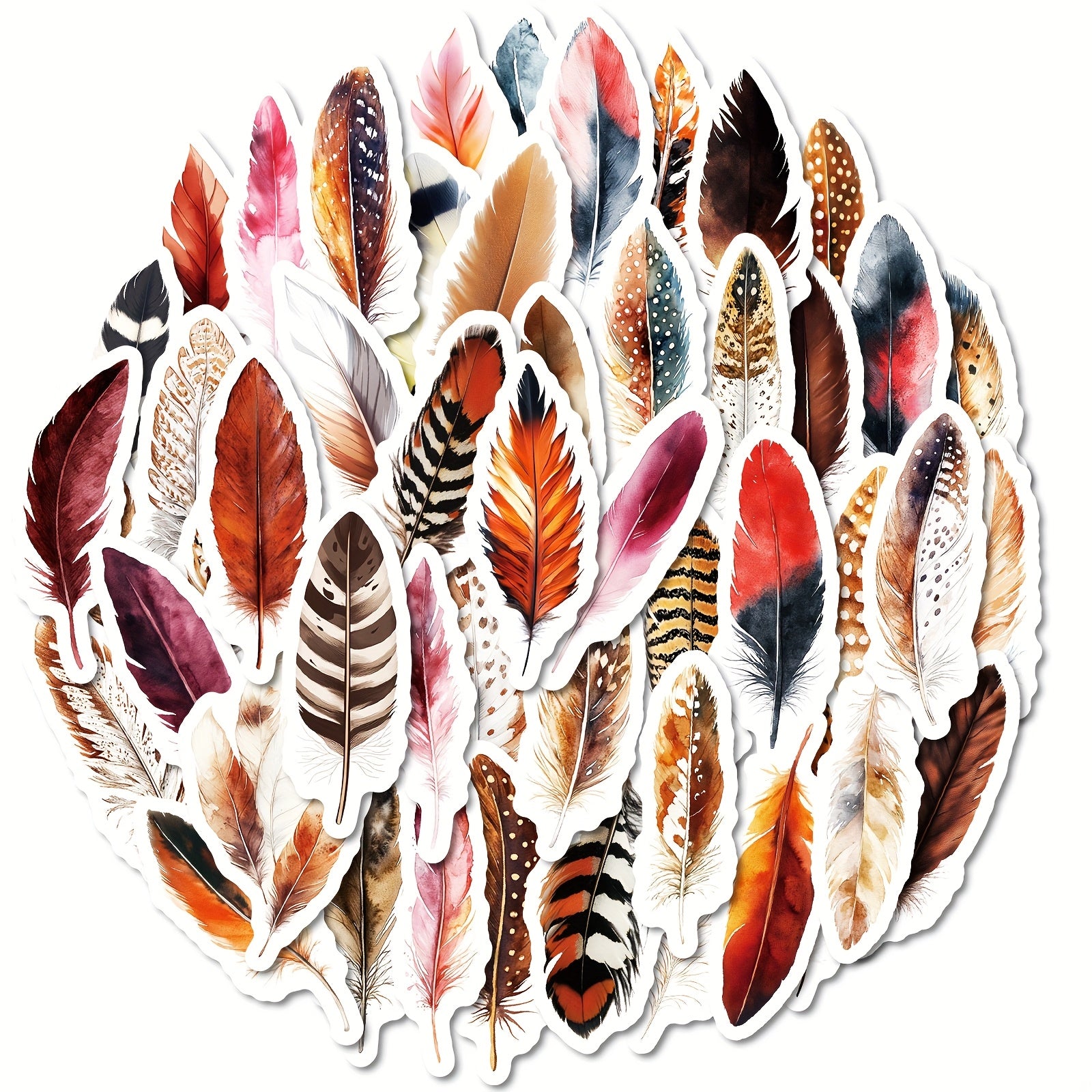 50pcs Realistic Feather Graffiti Stickers for DIY Decals