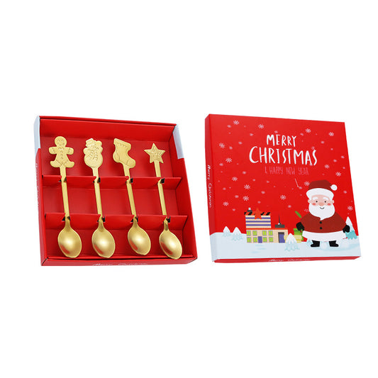 4pcs Gingerbread Man Christmas Tableware Spoon Creative Coffee Spoon