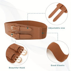 Women's Double Buckle Cinch Belt Wide Corset Elastic Waistband