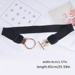 Geometric Round Buckle Belt Wide Waistband Dress Coat Girdle Sweater Belts