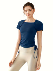 Slimming Yoga Top Short Sleeves Tie Side Pilates T Shirt Activewear