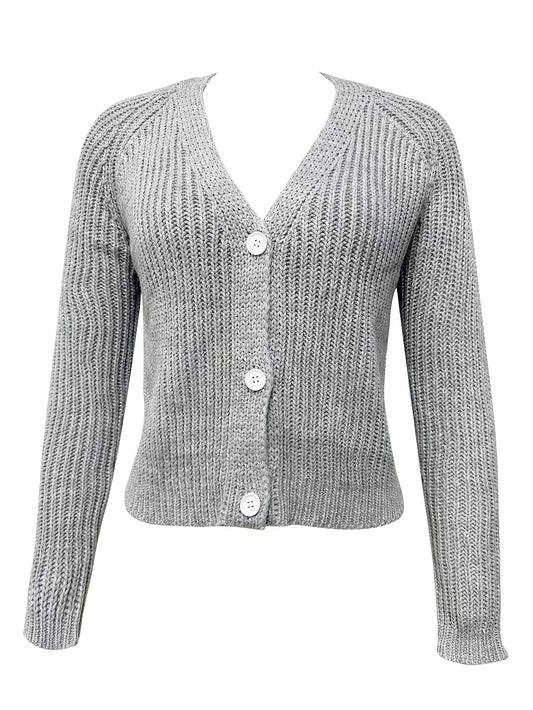 Long Sleeve Button Up Cardigan Solid V Neck Sweater Women's Clothing