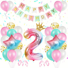 2nd Birthday Party Decorations Set, Pink Star Foil Balloon