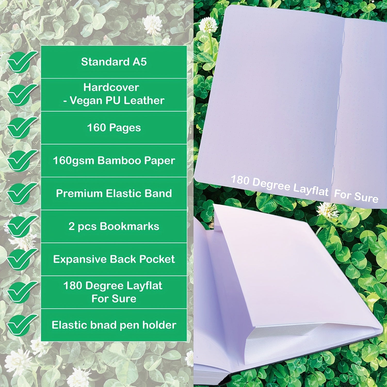 Dotted Journal Thick Paper 160 Pages A5 Light Purple Vegan Leather Cover
