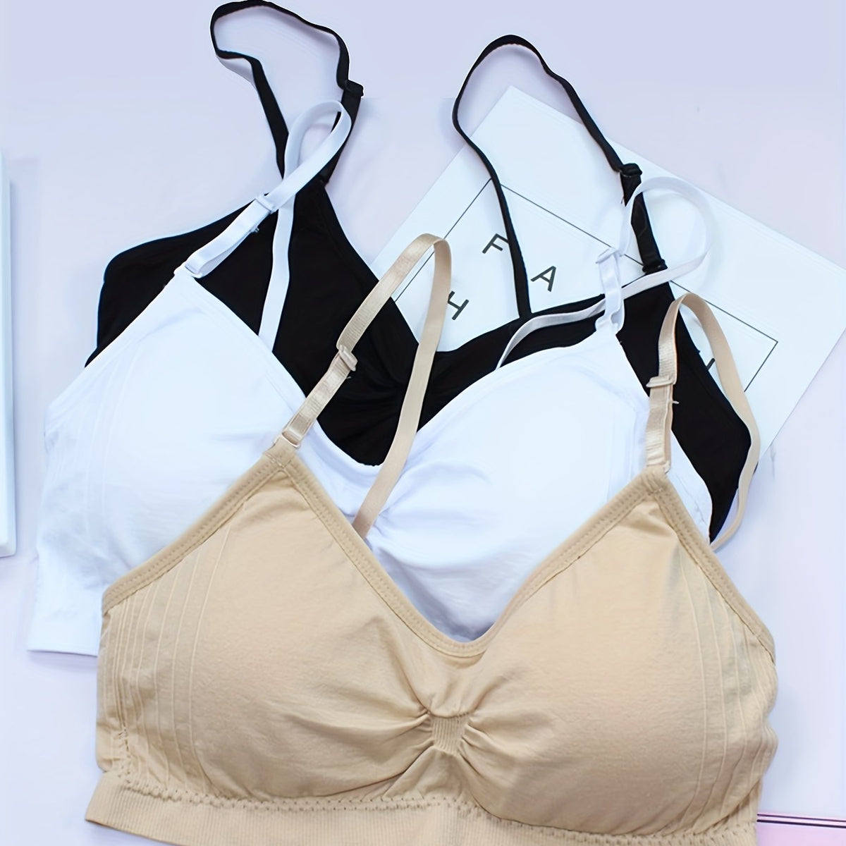 3pcs Wireless Bras Stretch Intimates Breathable Comfy Lingerie & Underwear