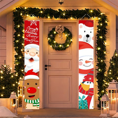 Christmas Porch Sign Santa & Snowman Hanging Banners Home Wall Front Door Decor