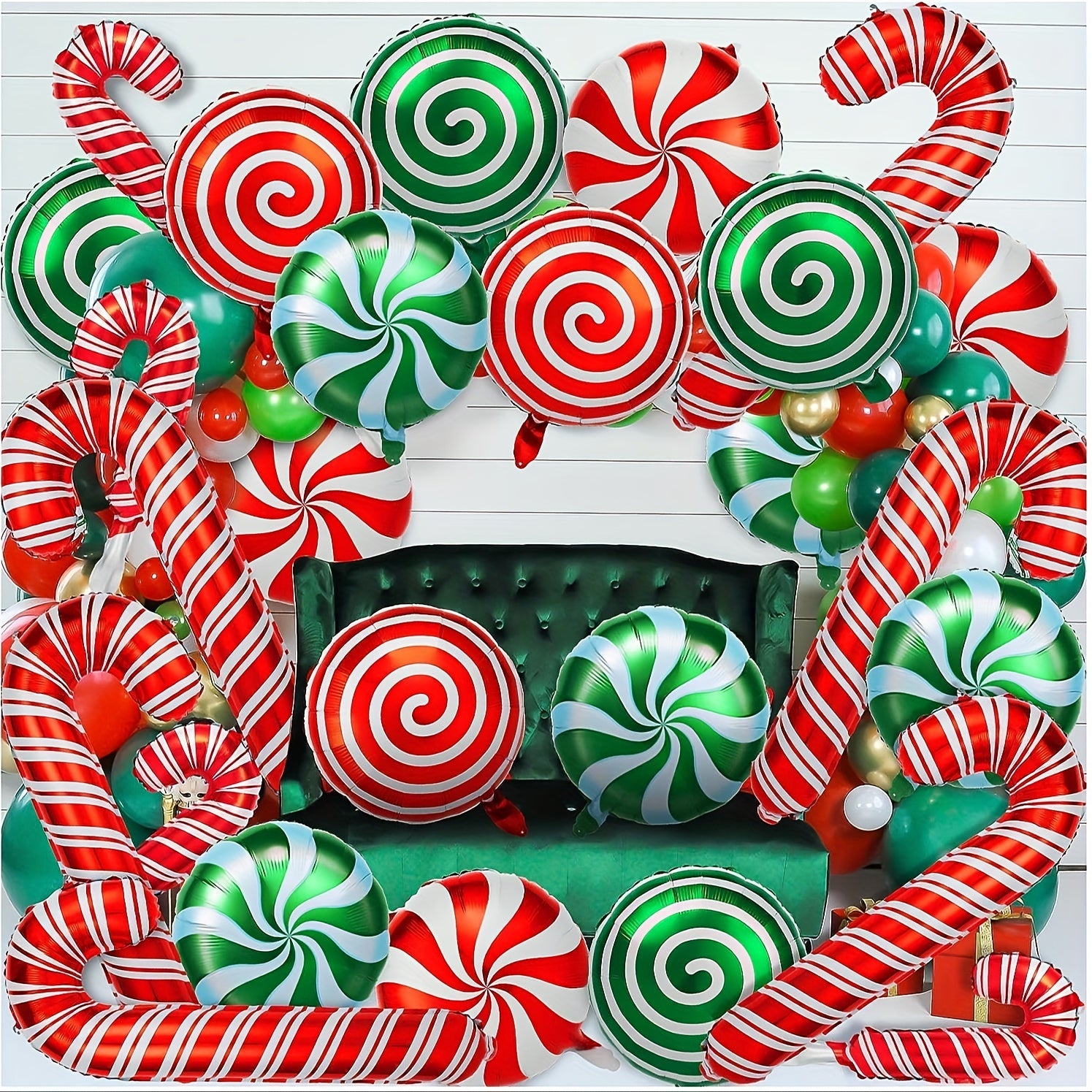 36pcs Christmas Candy Balloons Kit Large Swirl Cane Candy Foil Balloons