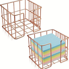 Rose Golden Sticky Note Holder Metal Cube Desktop Organizer