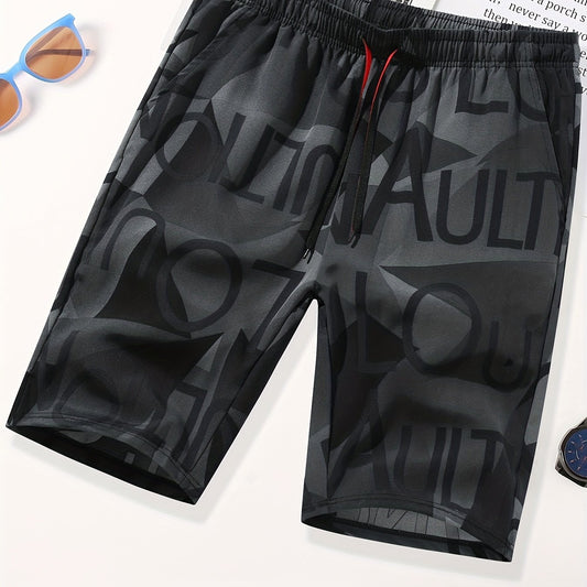 Men's All Over Letter Print Drawstring Shorts