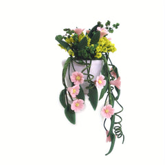 1:12 Scale Clay Flower Basket Wall Hanging Pink Chrysanthemum Vine